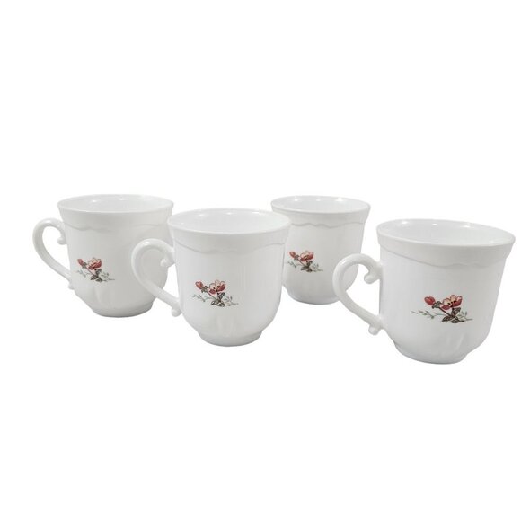 Acropal France White with Floral Accent 6 Oz Coffee Tea Mugs Cups – Set of 4 - Picture 8 of 16